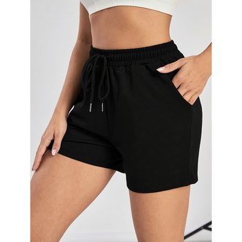 Γυναικείος σορτς με κορδόνι, casual αθλητικό, μήκος τριών τεταρτών, μεσαία μέση, 95% πολυεστέρα, στυλ Ευρώπης-Αμερικής
