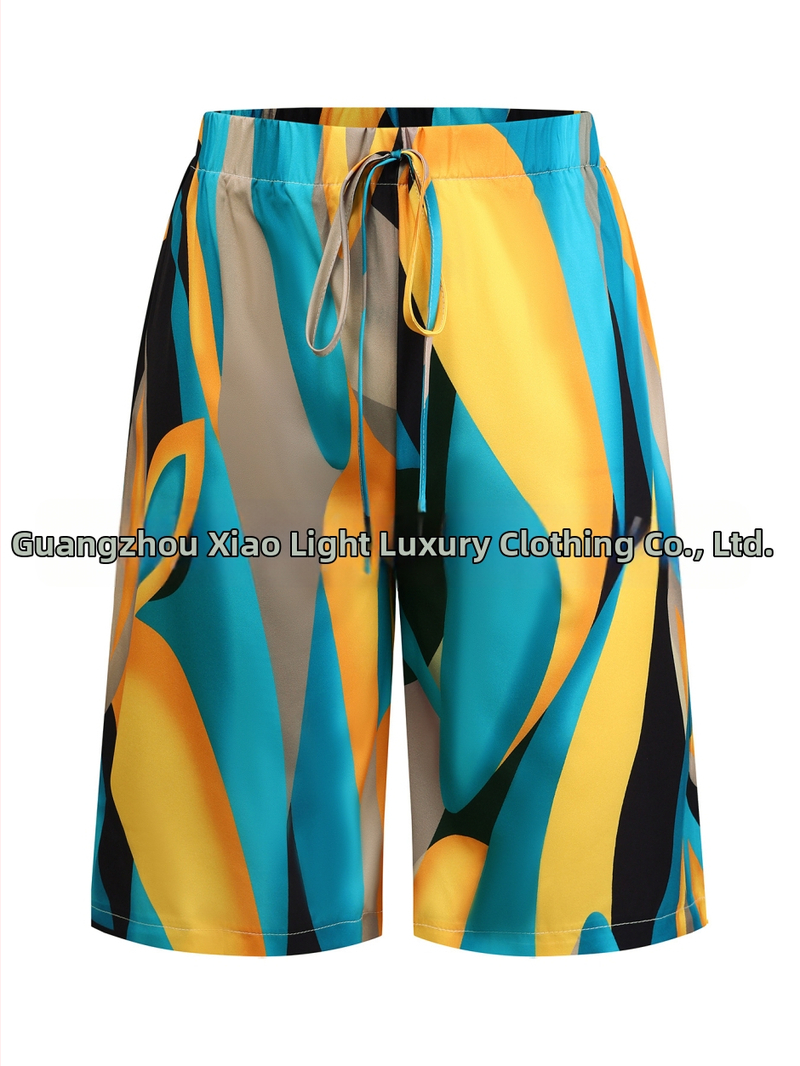 Ženské letné šortky s potlačou, stredná dĺžka, európsko-americký casual štýl, bez pružnosti