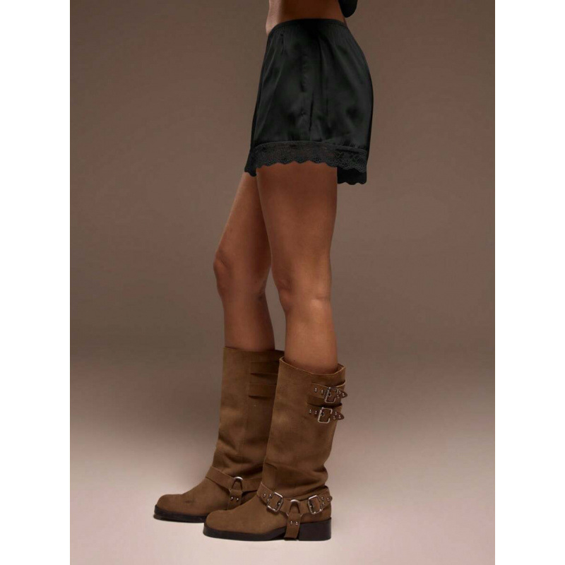 Șorturi din bumbac cu dantelă la tiv, croi lejer, ușoară elasticitate, stil retro