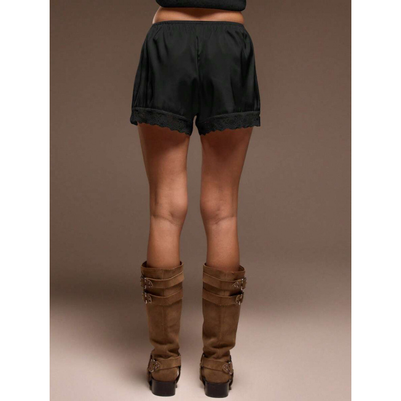 Șorturi din bumbac cu dantelă la tiv, croi lejer, ușoară elasticitate, stil retro