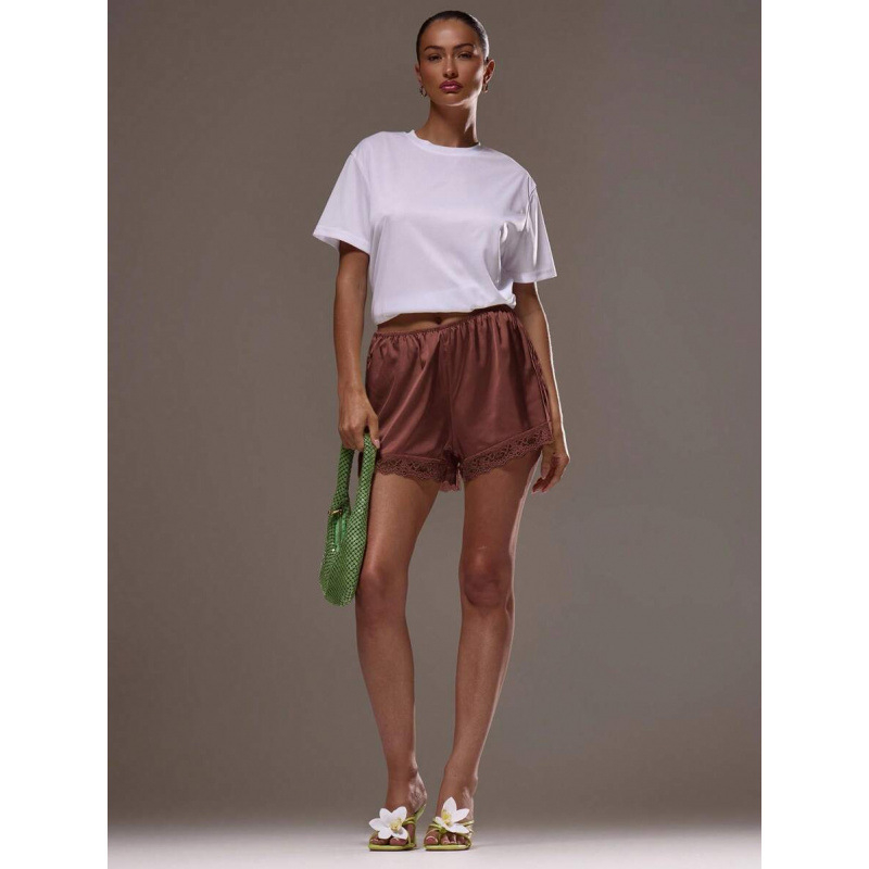 Șorturi din bumbac cu dantelă la tiv, croi lejer, ușoară elasticitate, stil retro