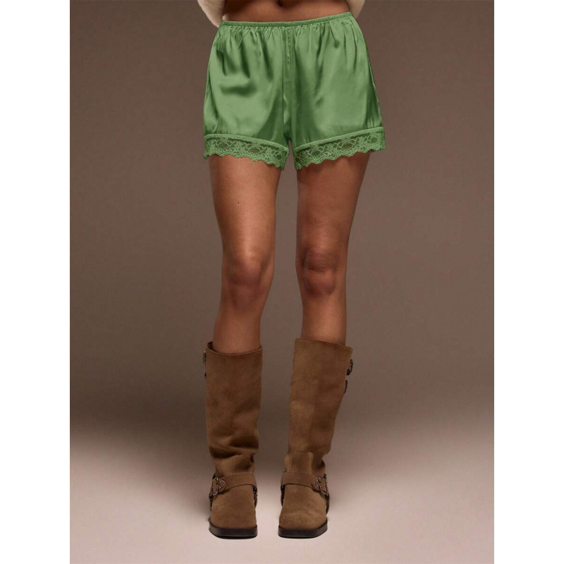 Șorturi din bumbac cu dantelă la tiv, croi lejer, ușoară elasticitate, stil retro