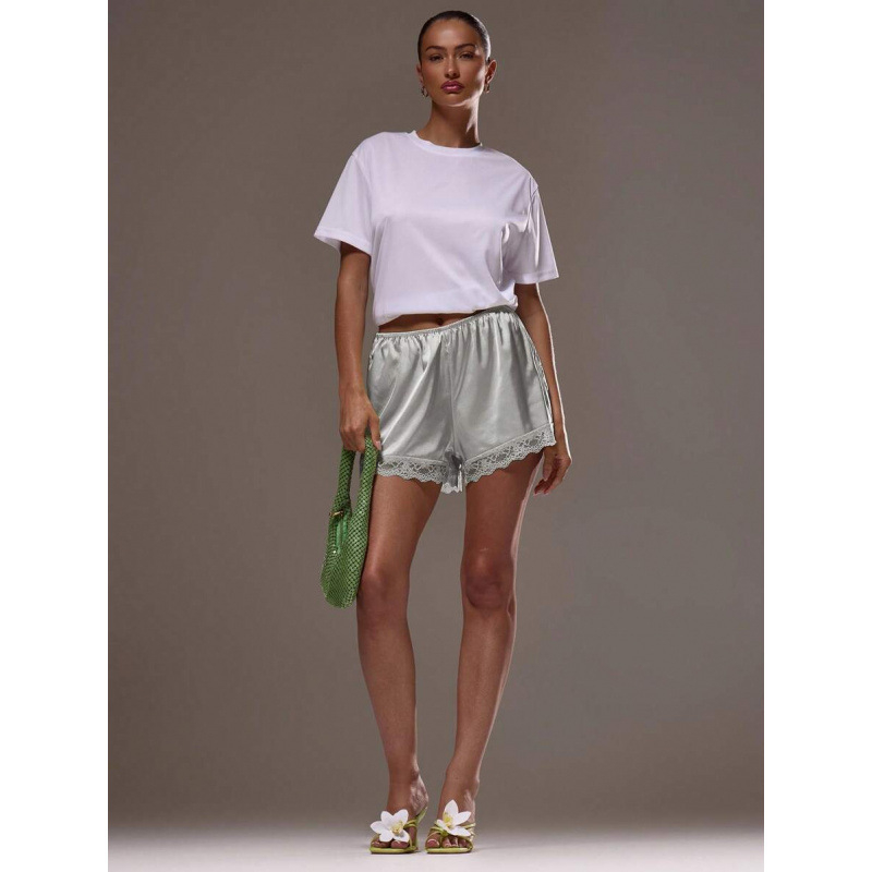 Șorturi din bumbac cu dantelă la tiv, croi lejer, ușoară elasticitate, stil retro