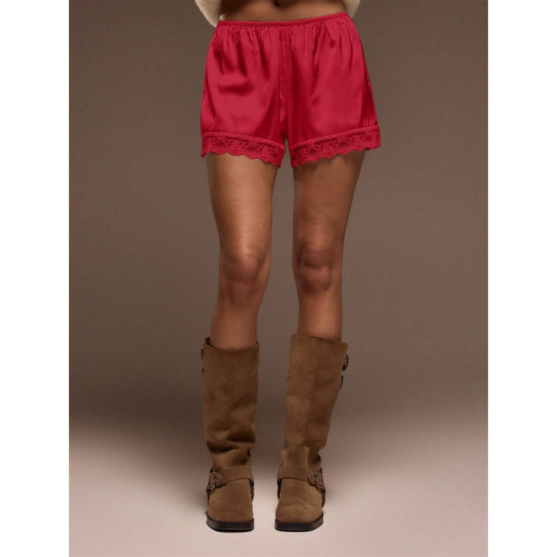 Șorturi din bumbac cu dantelă la tiv, croi lejer, ușoară elasticitate, stil retro