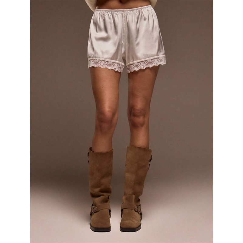 Șorturi din bumbac cu dantelă la tiv, croi lejer, ușoară elasticitate, stil retro