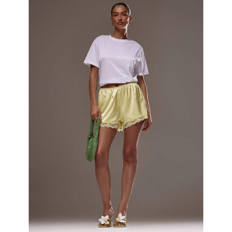 Șorturi din bumbac cu dantelă la tiv, croi lejer, ușoară elasticitate, stil retro