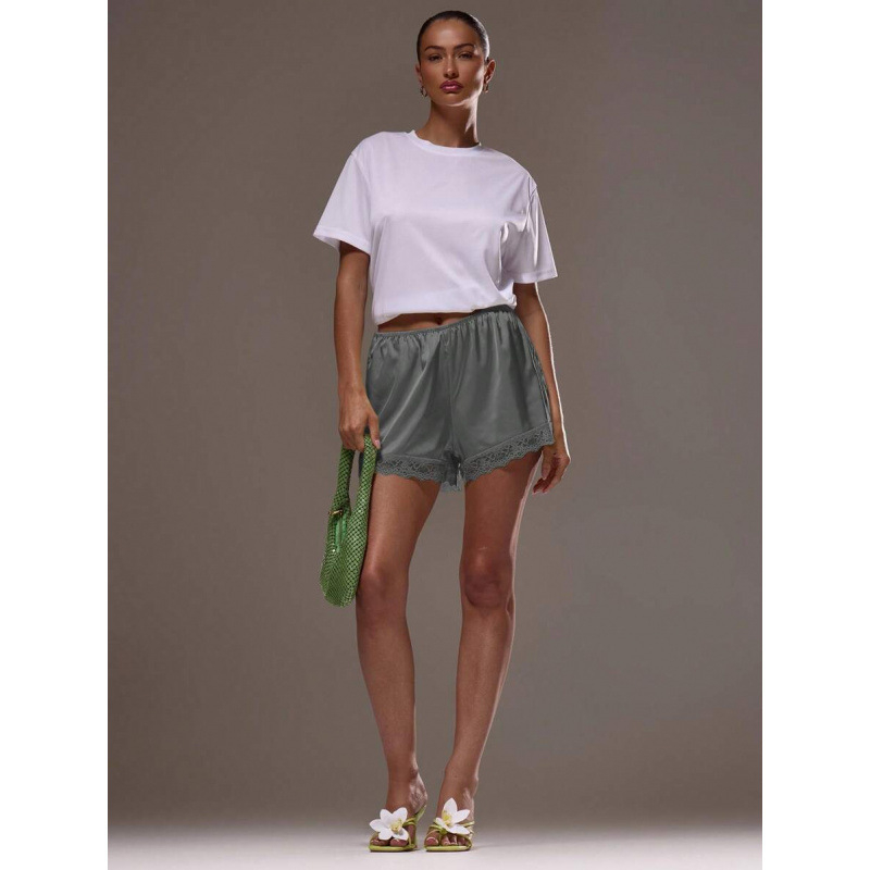 Șorturi din bumbac cu dantelă la tiv, croi lejer, ușoară elasticitate, stil retro