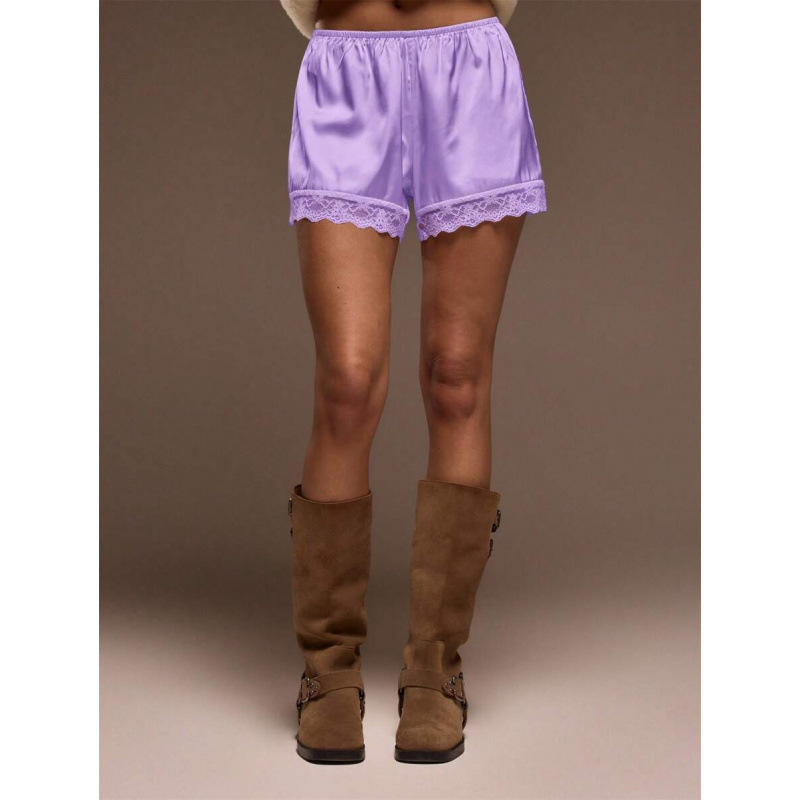 Șorturi din bumbac cu dantelă la tiv, croi lejer, ușoară elasticitate, stil retro