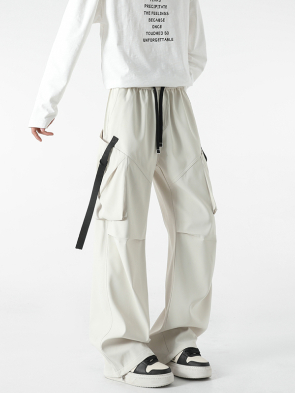 Pantaloni de lucru cu mai multe buzunare, croială dreaptă, lungi, talie elastică cu șnur, buzunare