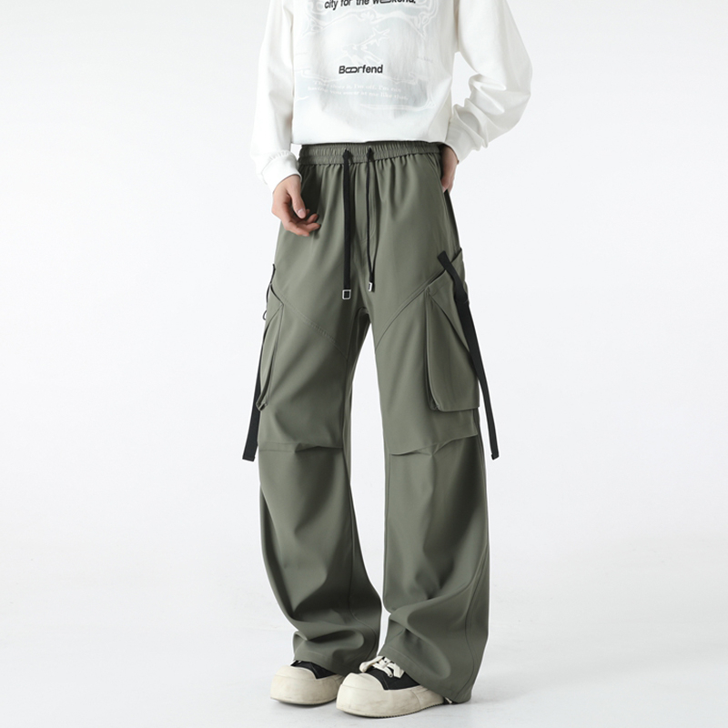 Pantaloni de lucru cu mai multe buzunare, croială dreaptă, lungi, talie elastică cu șnur, buzunare