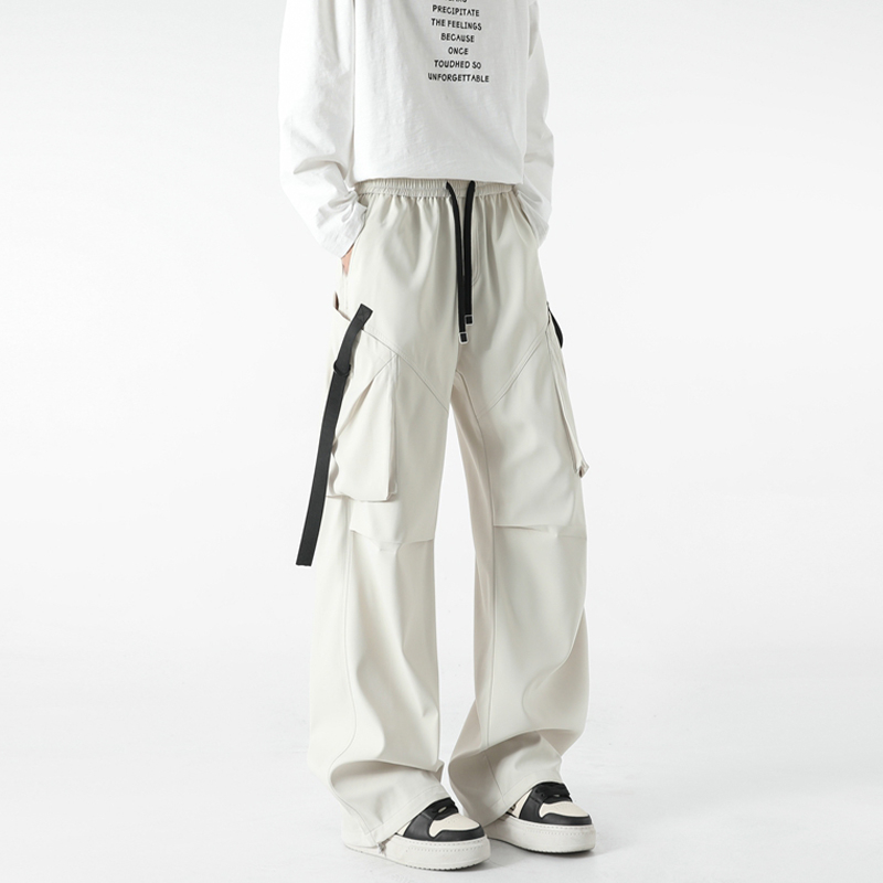 Pantaloni de lucru cu mai multe buzunare, croială dreaptă, lungi, talie elastică cu șnur, buzunare