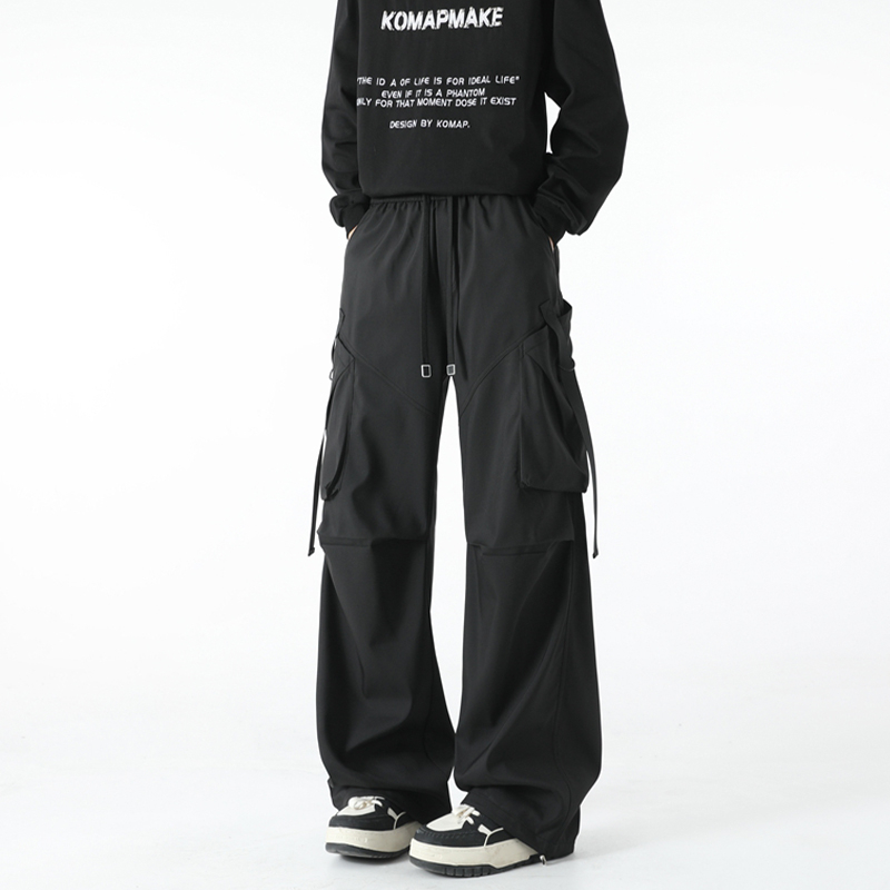 Pantaloni de lucru cu mai multe buzunare, croială dreaptă, lungi, talie elastică cu șnur, buzunare