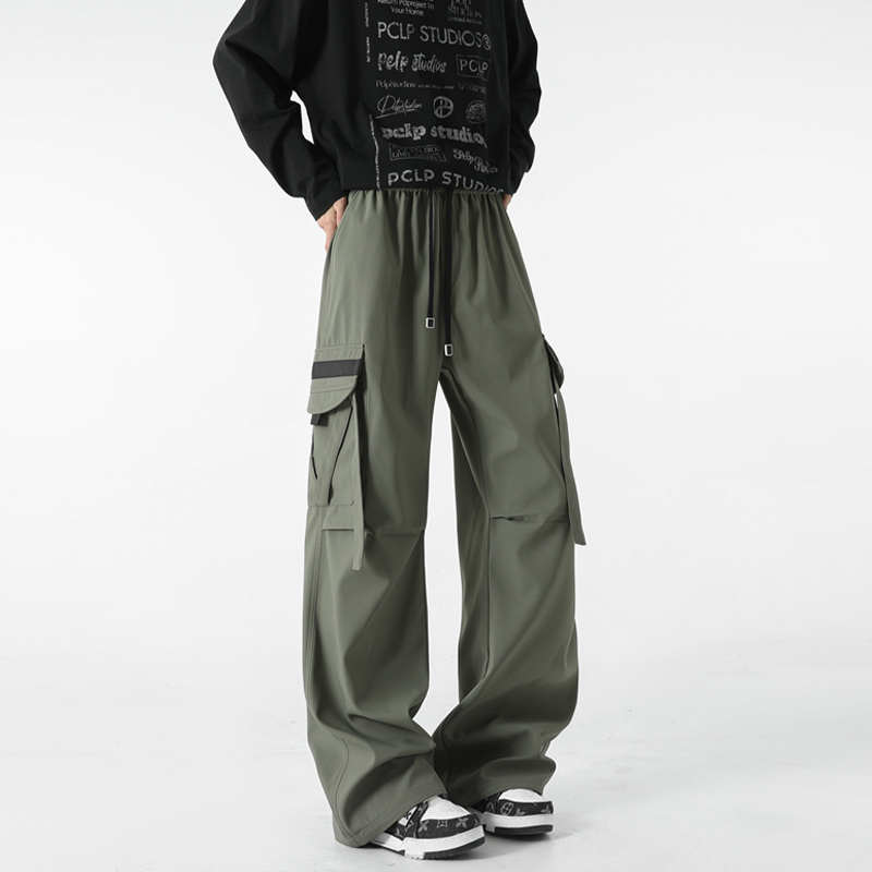 Pantaloni de lucru cu mai multe buzunare, croială dreaptă, lungi, talie elastică cu șnur, buzunare