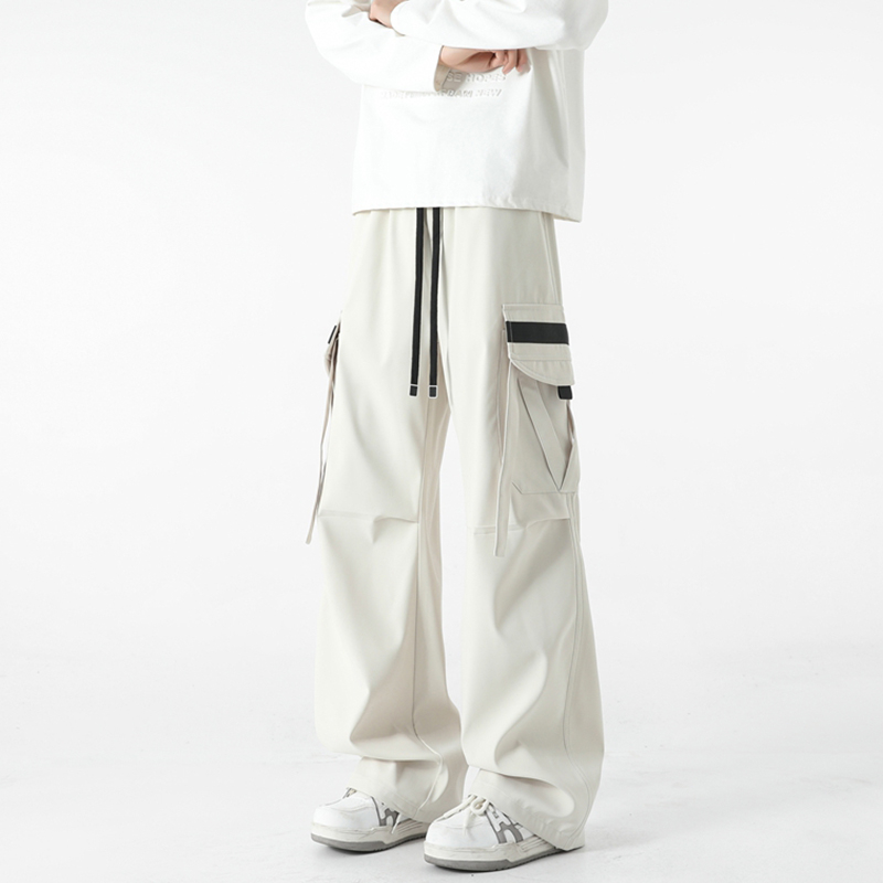 Pantaloni de lucru cu mai multe buzunare, croială dreaptă, lungi, talie elastică cu șnur, buzunare