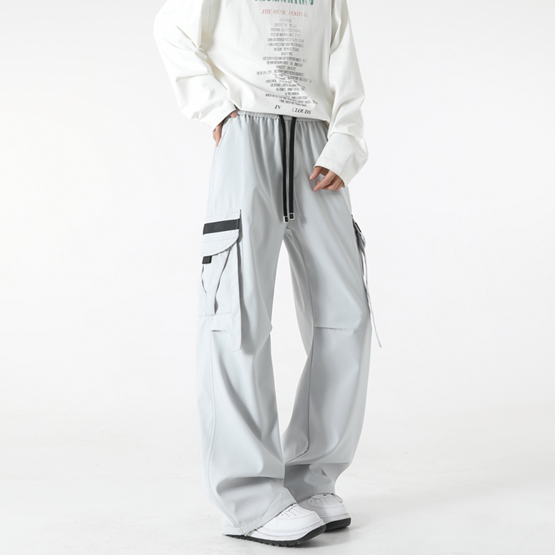 Pantaloni de lucru cu mai multe buzunare, croială dreaptă, lungi, talie elastică cu șnur, buzunare