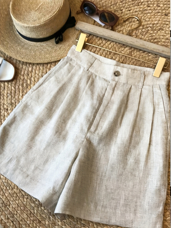 Къси панталони с широки крачоли от лен и коноп, висока талия, петточкова дължина, полусвободна кройка, ежедневен ретро стил