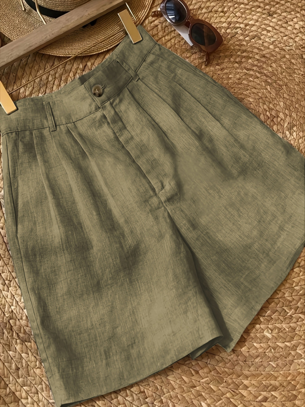 Vintage plačios šortai iš lino ir kanapių, aukštas liemuo, penkių taškų ilgis, pusiau laisvas kirpimas, moterų kasdienis retro stilius