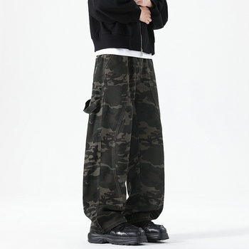 Мъжки камуфлажни дънкови панталони за работно облекло, свободни прави крачоли, ниска талия, цип, тънка модална смес от зайчи косми