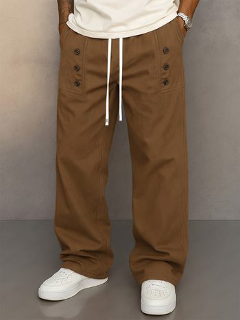 Pantaloni casual pentru bărbați din bumbac, stil American Retro, croială dreaptă, talie medie