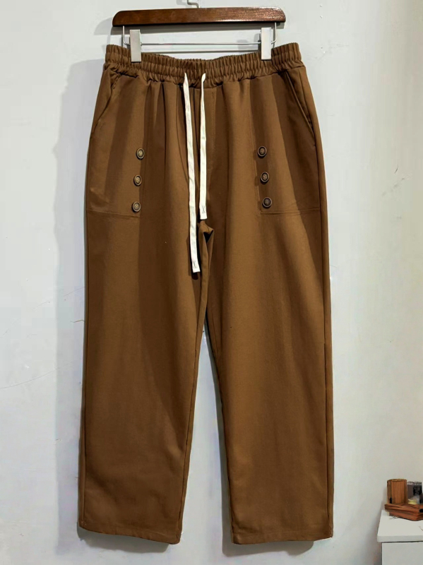 Pantaloni casual pentru bărbați din bumbac, stil American Retro, croială dreaptă, talie medie