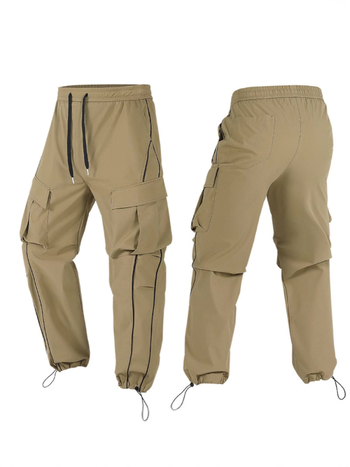 Unisex παντελόνια cargo, χαλαρή γραμμή, χαμηλή μέση, ριγέ μοτίβο, 100% πολυεστέρα