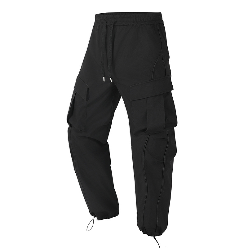 Unisex cargo kelnės, laisvas kirpimas, žemas juosmuo, dryžuotas raštas, 100% poliesteris