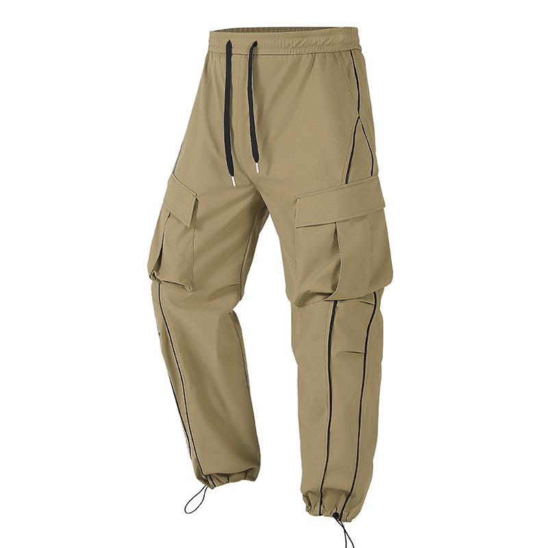 Unisex cargo kelnės, laisvas kirpimas, žemas juosmuo, dryžuotas raštas, 100% poliesteris