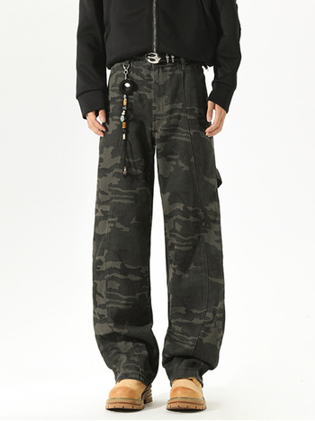 Ανδρικά καμουφλαρισμένα παντελόνια με ίσια γραμμή, βαμβάκι, μεσαία μέση και ήπια ελαστικότητα