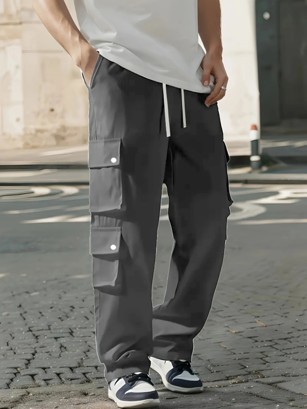 Kasdienės vyriškos kelnės su tiesia linija, vidutinio liemens, kvėpuojantis sintetinių pluoštų mišinys, ruduo 2025