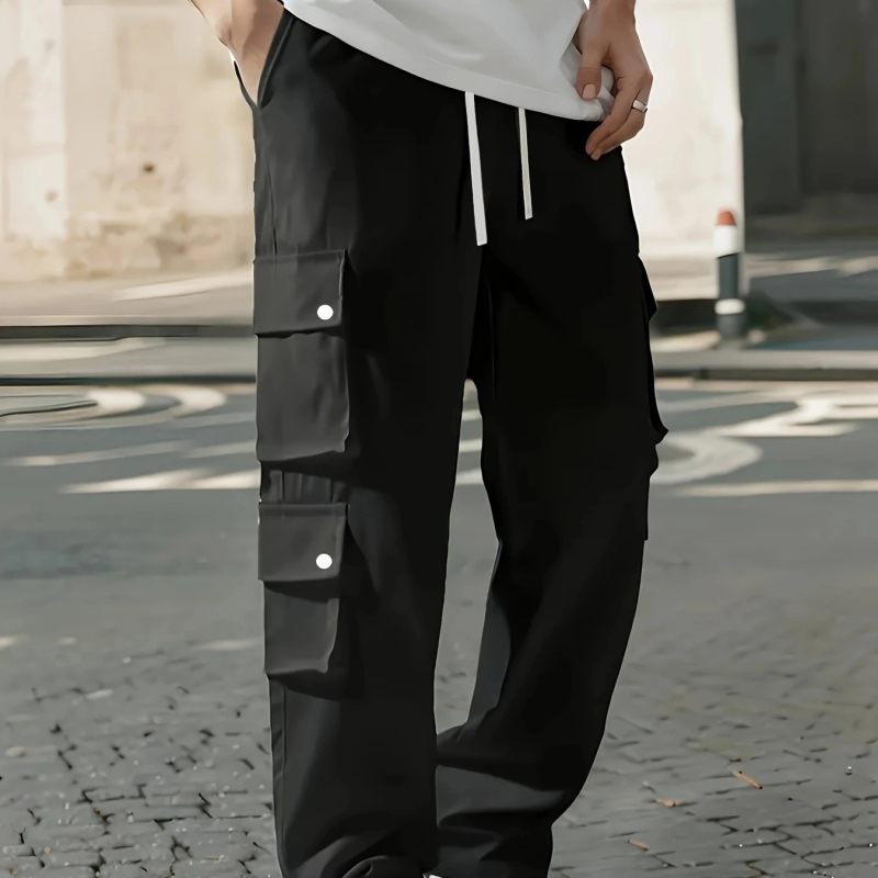 Kasdienės vyriškos kelnės su tiesia linija, vidutinio liemens, kvėpuojantis sintetinių pluoštų mišinys, ruduo 2025