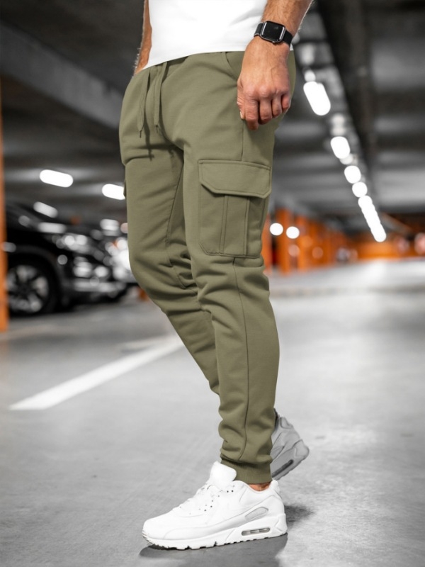 Vyriskos cargo kelnes su fliso pamušalu, daug kišenių, raištelių uždarymas, laisvo kirpimo