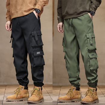 Pantaloni de lucru pentru bărbați – croială dreaptă, talie elastică cu șnur, amestec din fibre sintetice rezistent la abraziune, 30% poliester, buzunar mare, toamna 2025