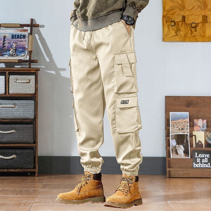 Pantaloni de lucru pentru bărbați – croială dreaptă, talie elastică cu șnur, amestec din fibre sintetice rezistent la abraziune, 30% poliester, buzunar mare, toamna 2025