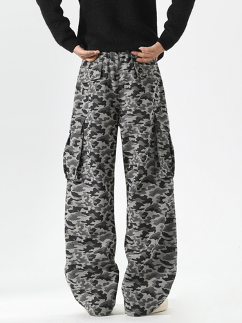 Απλά καμουφλαρισμένα Capri παντελόνια, ίσια γραμμή, ίνες μπαμπού, μεσαία-χαμηλή μέση