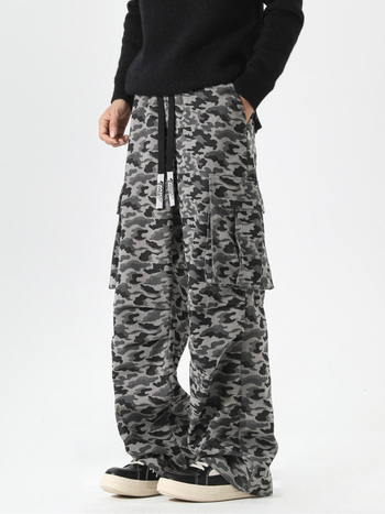 Απλά καμουφλαρισμένα Capri παντελόνια, ίσια γραμμή, ίνες μπαμπού, μεσαία-χαμηλή μέση