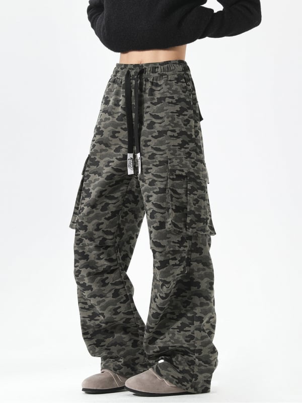 Casual kamufliuotos Capri kelnes su tiesia koja, bambuko pluoštas, vidutinio žemo liemens