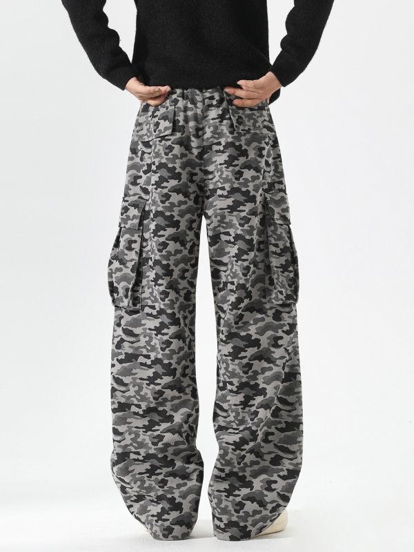 Casual kamufliuotos Capri kelnes su tiesia koja, bambuko pluoštas, vidutinio žemo liemens