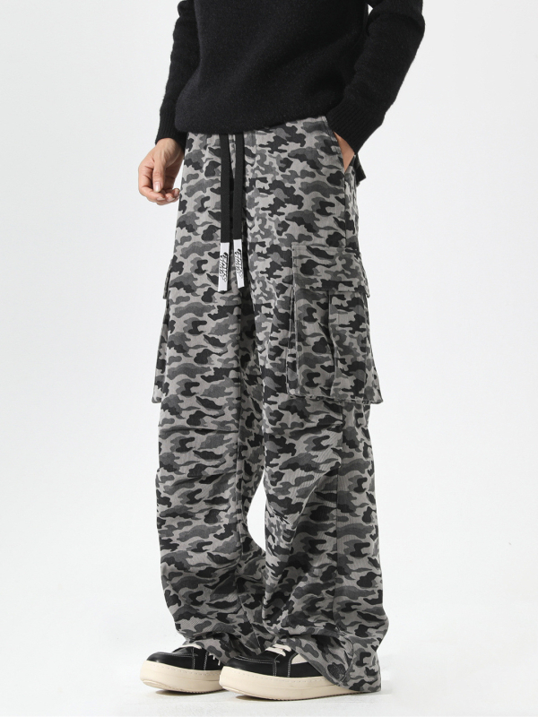 Casual kamufliuotos Capri kelnes su tiesia koja, bambuko pluoštas, vidutinio žemo liemens