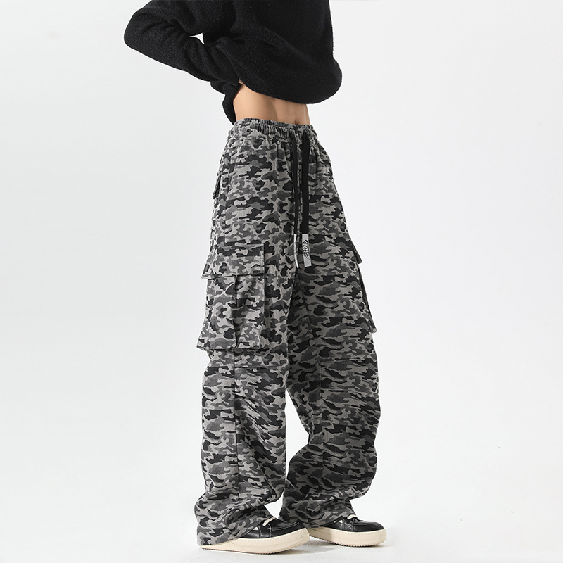 Casual kamufliuotos Capri kelnes su tiesia koja, bambuko pluoštas, vidutinio žemo liemens