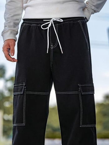 Мъжки гащеризон с множество джобове, минималистичен стил, прав крак, цип