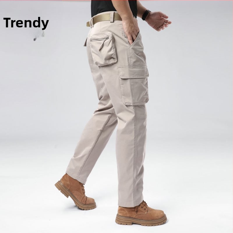 Vyrų kasdienės cargo kelnės, laisvas kirpimas, vidutinio aukščio juosmuo, užtrauktukas, 100% poliesteris