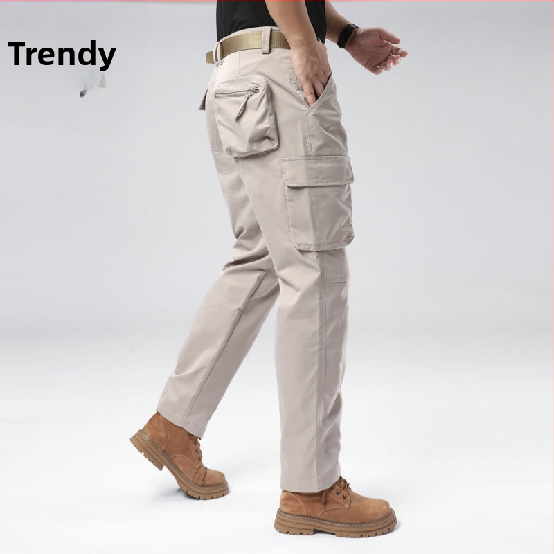 Vyrų kasdienės cargo kelnės, laisvas kirpimas, vidutinio aukščio juosmuo, užtrauktukas, 100% poliesteris