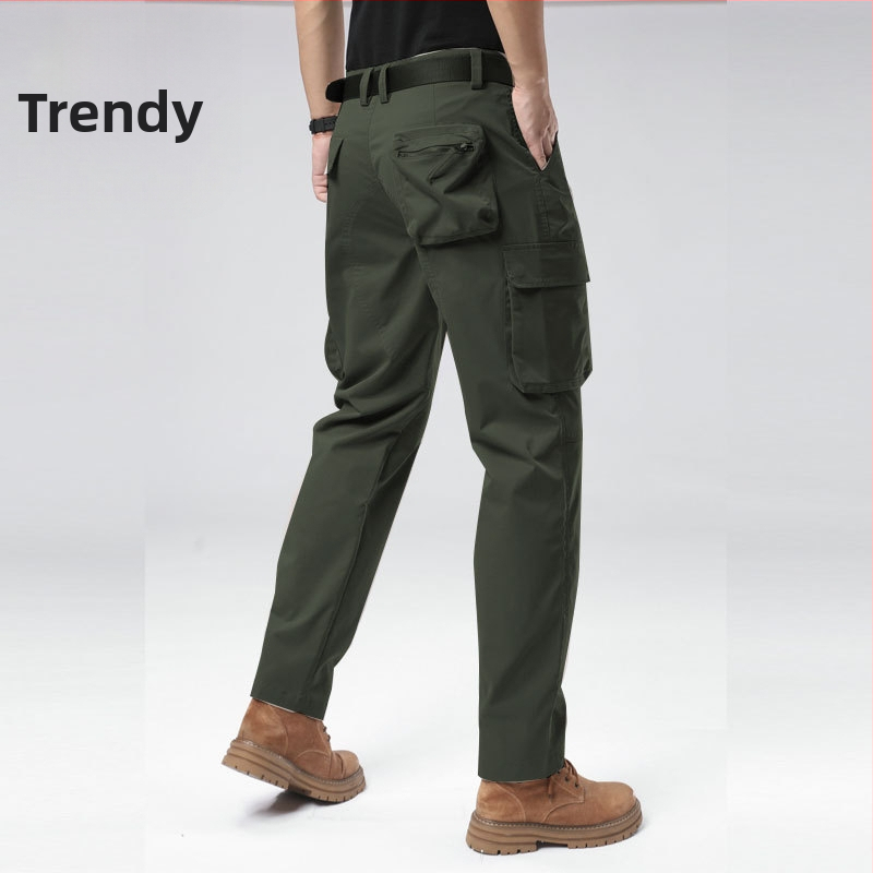 Vyrų kasdienės cargo kelnės, laisvas kirpimas, vidutinio aukščio juosmuo, užtrauktukas, 100% poliesteris