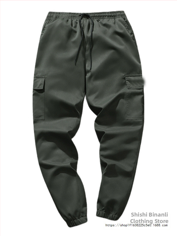 Casual παντελόνια εργασίας, χαλαρή γραμμή, μήκος εννέα σημείων, Mid-Waist, κλείσιμο με κορδόνι