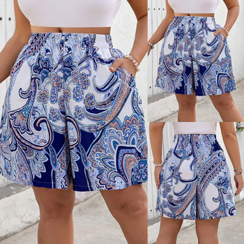 Σορτς με εκτύπωση, φαρδιά γραμμή, πολυεστέρας, μήκος 3/4