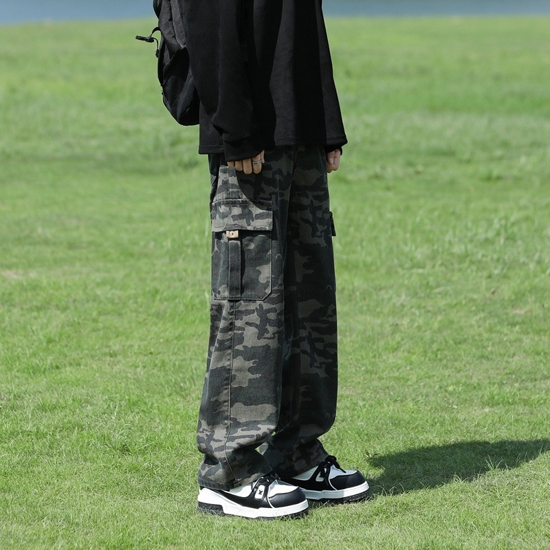 Vyriškos cargo kelnės su patch kišenėmis, maskavimo raštas, tiesus kirpimas, fleece pamušalas, visoms metų laikams