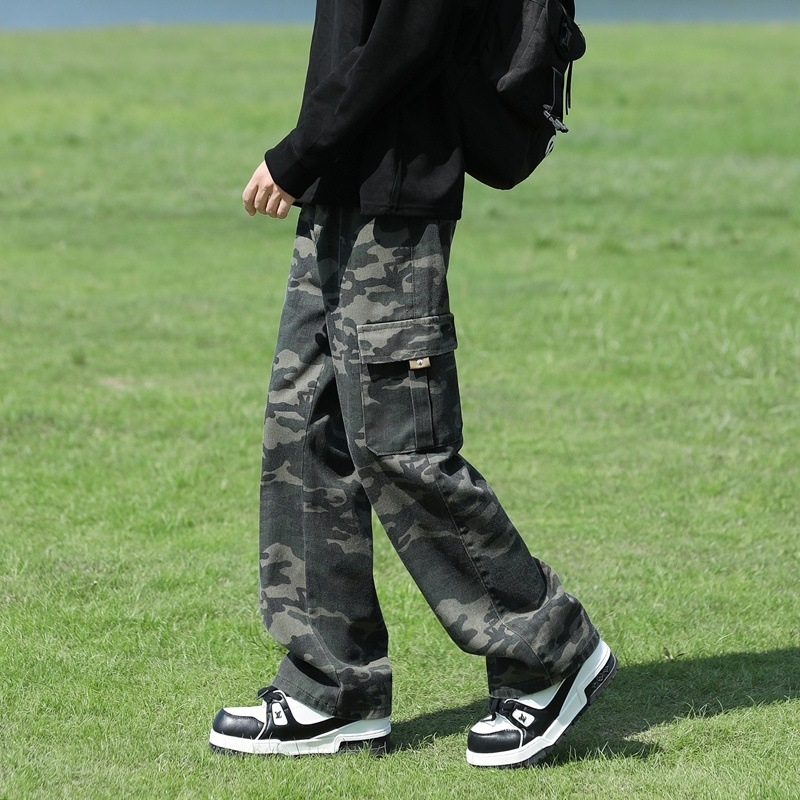 Vyriškos cargo kelnės su patch kišenėmis, maskavimo raštas, tiesus kirpimas, fleece pamušalas, visoms metų laikams