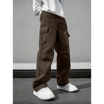 Παντελόνια με πολλαπλές τσέπες, χαλαρή γραμμή, μήκος εννιά δεκάτα, φυσικό βαμβάκι, ύφασμα CVC