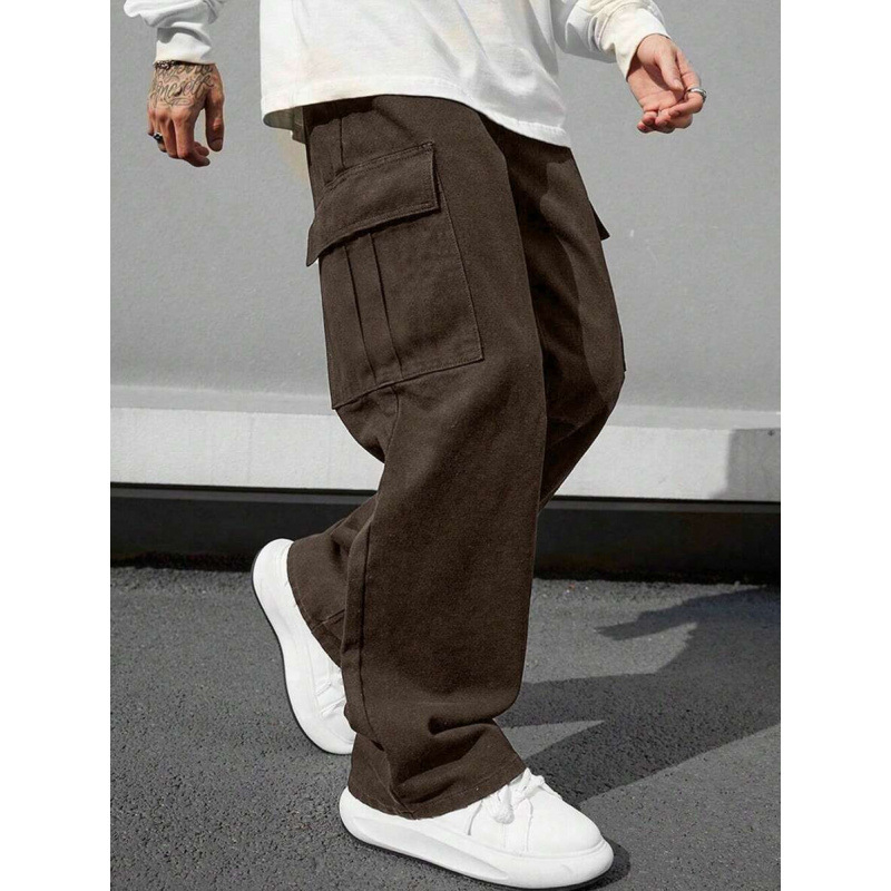 Kelnes su daugybe kišenių, laisvas kirpimas, 9/10 ilgis, natūralus medvilnės audinys, CVC audinys