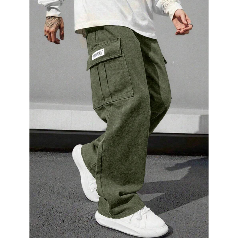 Kelnes su daugybe kišenių, laisvas kirpimas, 9/10 ilgis, natūralus medvilnės audinys, CVC audinys